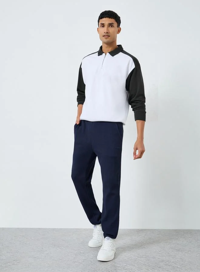 Men Navy Blue Textured Waffle Knit Joggers